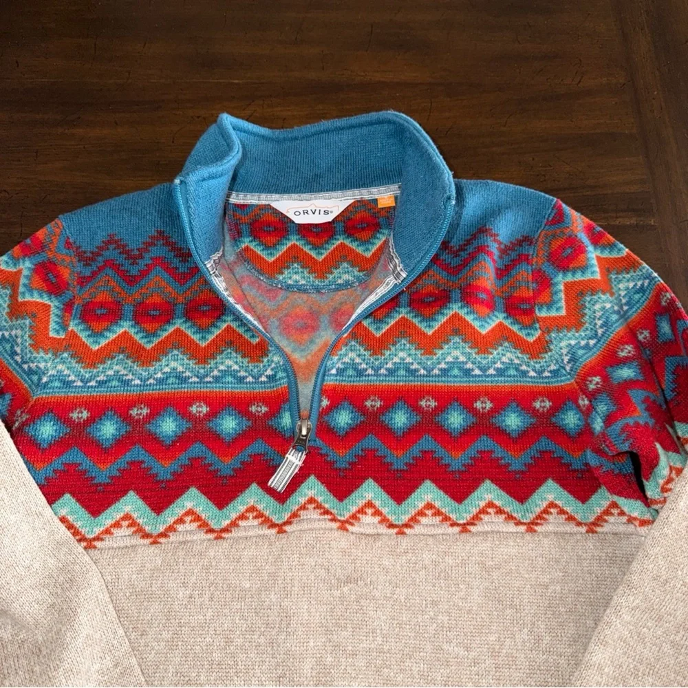 Orvis Fleece Quarter 1/4 Zip Pullover Sweater Aztec Southwest Womens Small - Picture 3 of 9